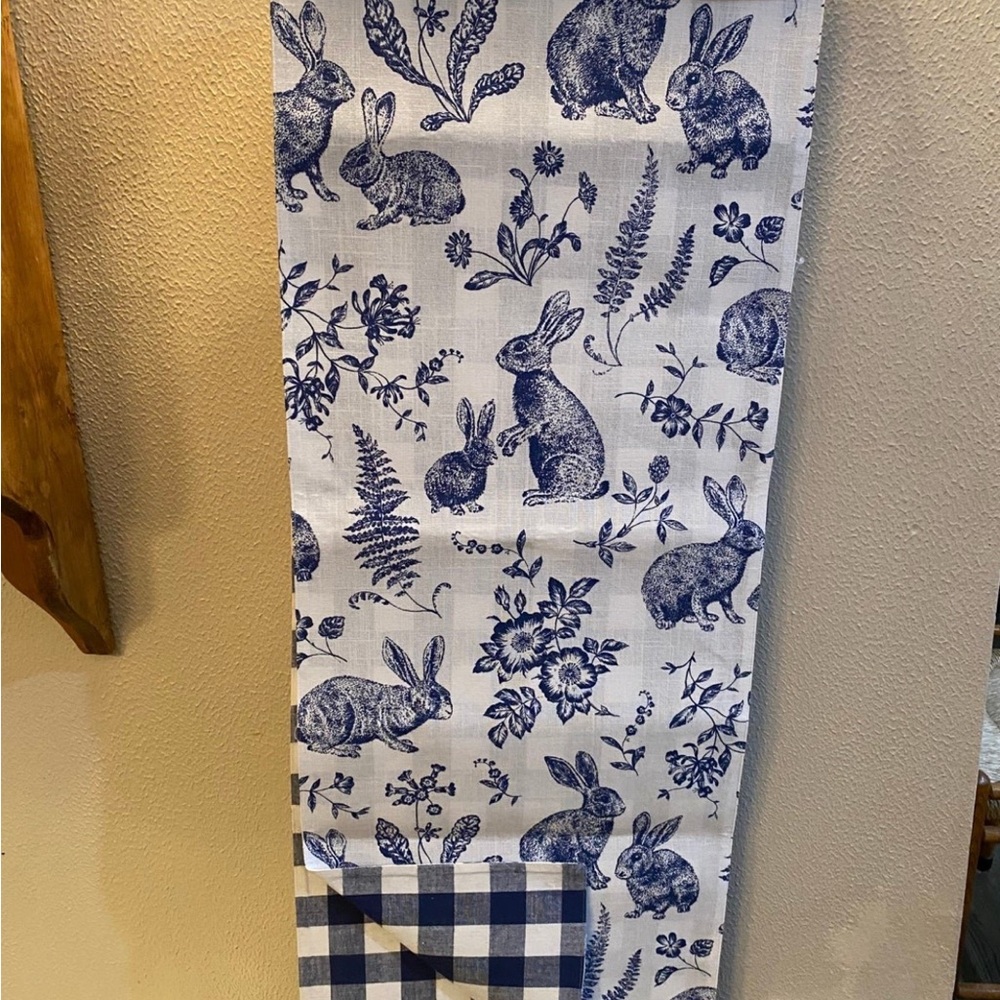 The Farmhouse Blue & White Rabbit Toile Table Runner 16”x90” Brand New! LAST ONE - Picture 6 of 6